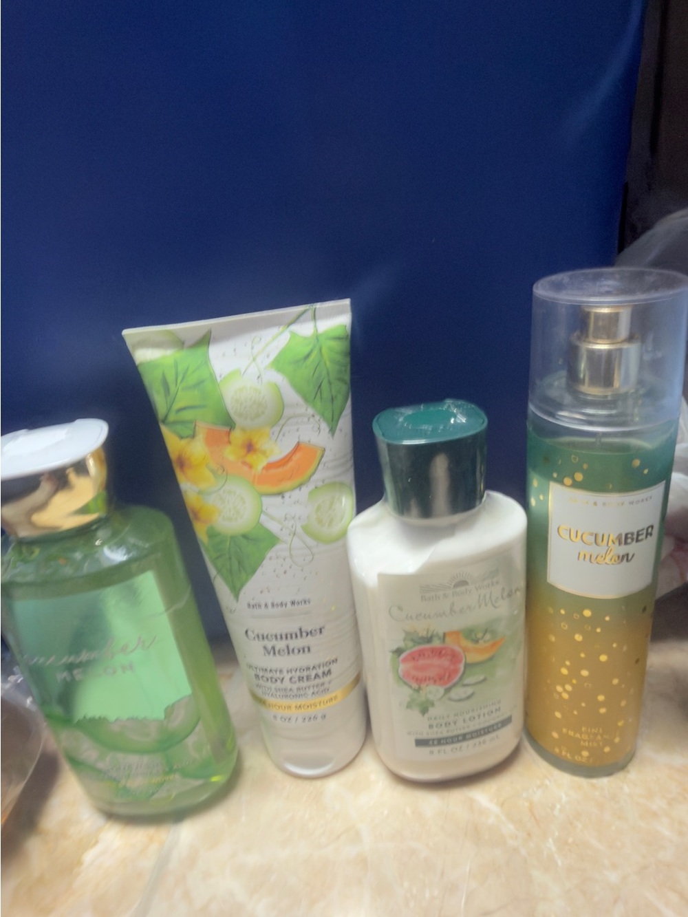 Bath & Body Works Cucumber Melon Body Care Set - Green, White, Gold